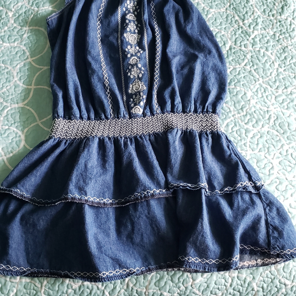 Vanilla Star Navy Embroidered Kids Dress